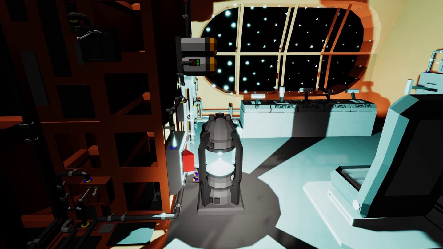 Official screenshot of a bright modular spacecraft cabin with visible cables.